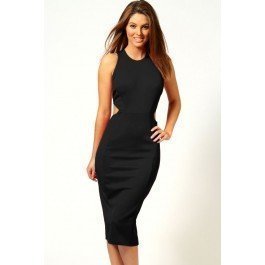 Kate Hollow-Out Midi Dress Black